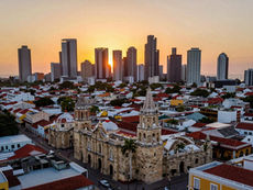 Cartagena Colombia Caribbean coast skyline with colonial fortress, strategic trafficking corridor contested by the Gulf Clan and FARC dissidents in the Colombia 2026 geopolitical risk assessment