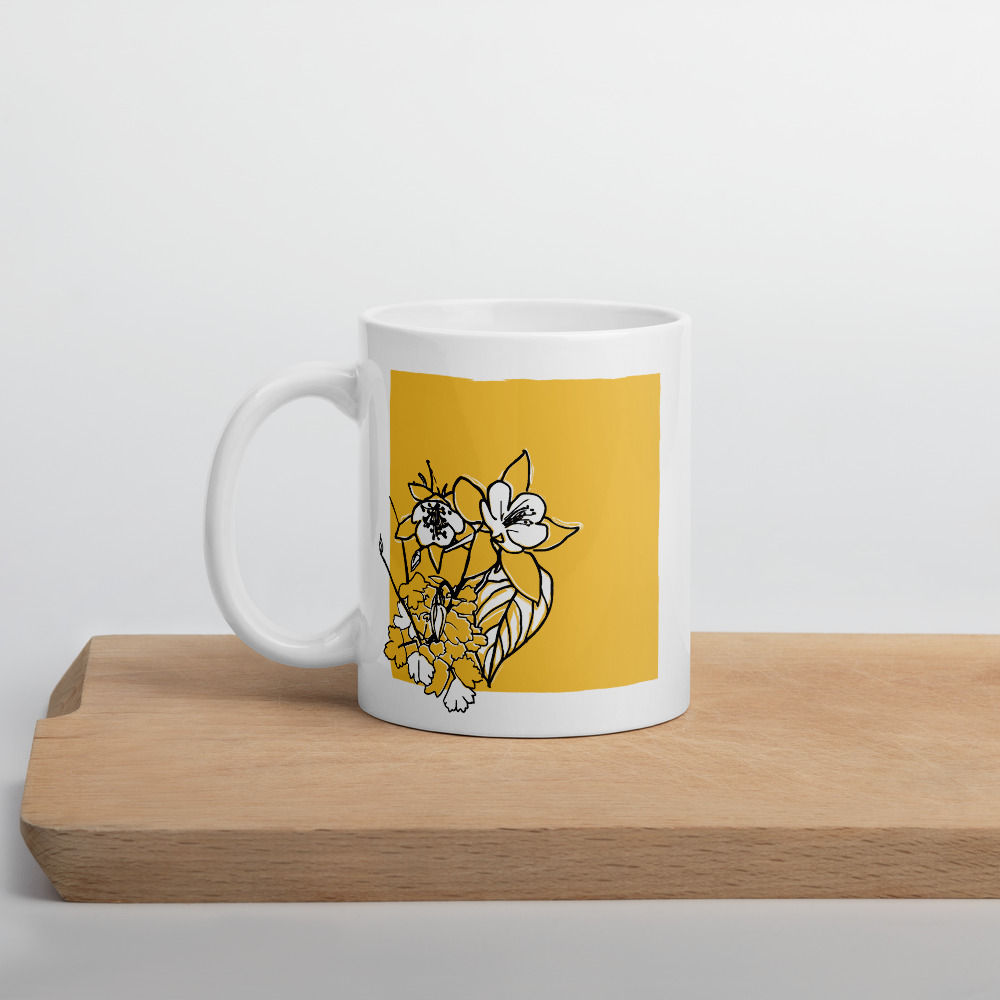 Happy Yellow Daffodil Mug | Flower Ink Drawing Mug