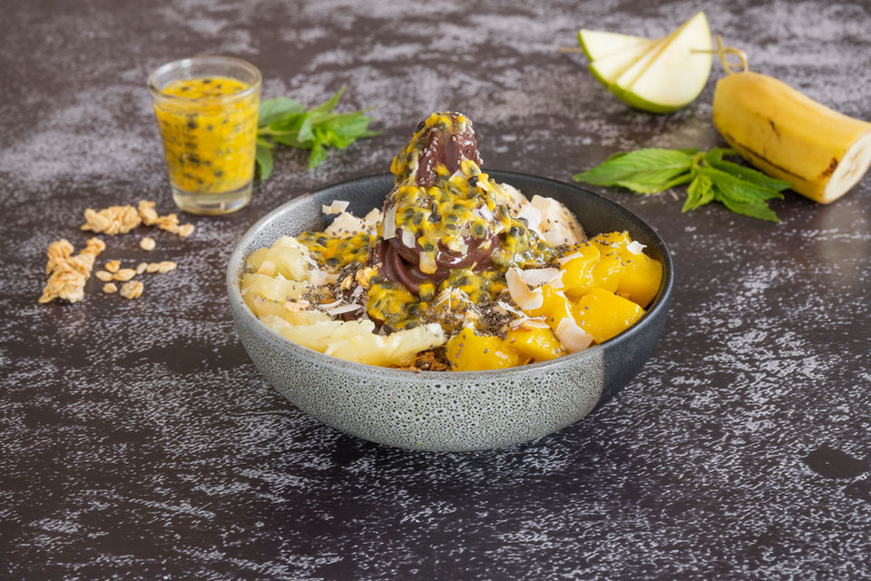 Fresh acai bowl topped with seasonal fruit at Lord Street Social in Perth.