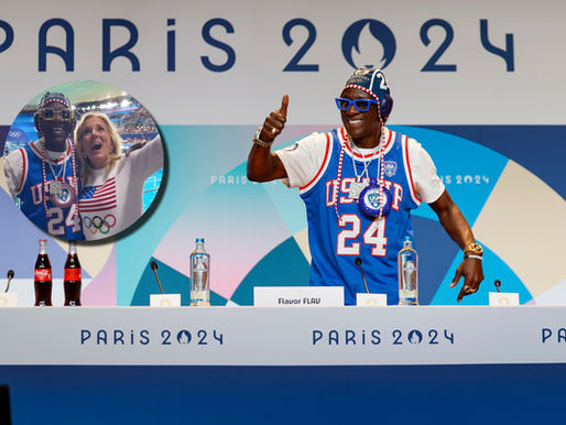Flavor Flav and Jill Biden together at water polo at the 2024 Paris Olympics