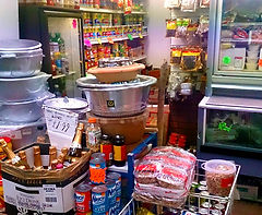 Cooking utensils, pots and groceries