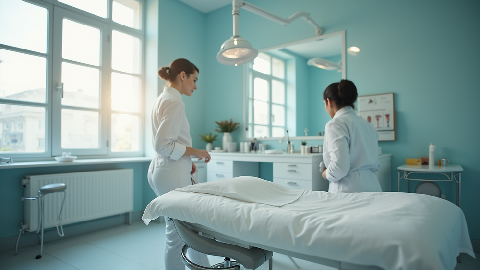 High angle view of a clean beauty clinic room for permanent makeup