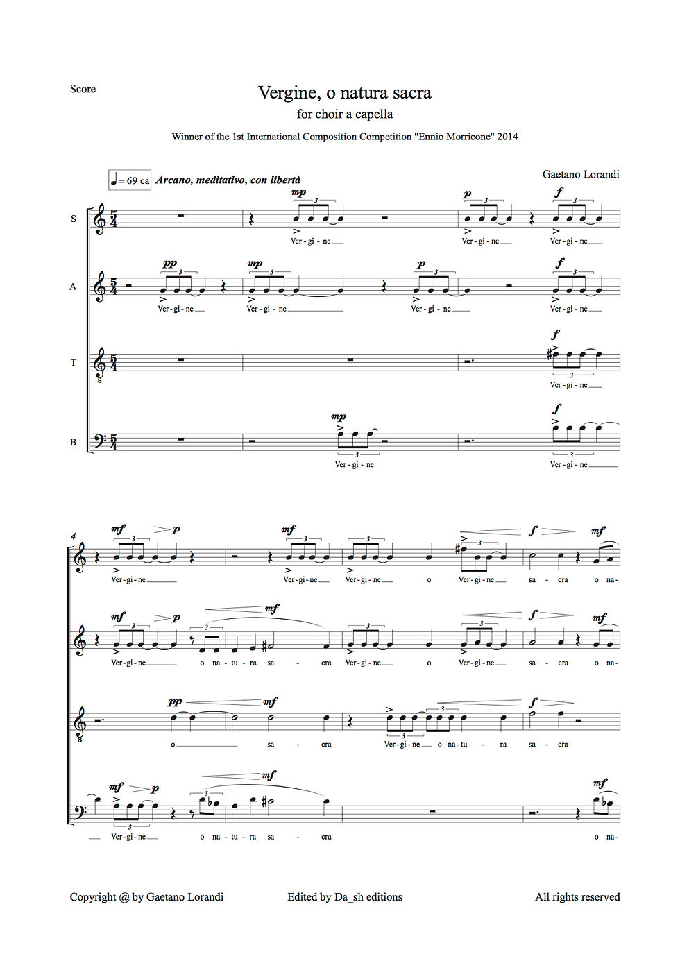 Thumbnail: Gaetano Lorandi - Vergine, o natura sacra for choir a capella (PDF)