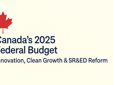 Canada’s 2025 Federal Budget banner highlighting innovation, clean growth, and SR&ED reform with a minimalist red maple leaf design.