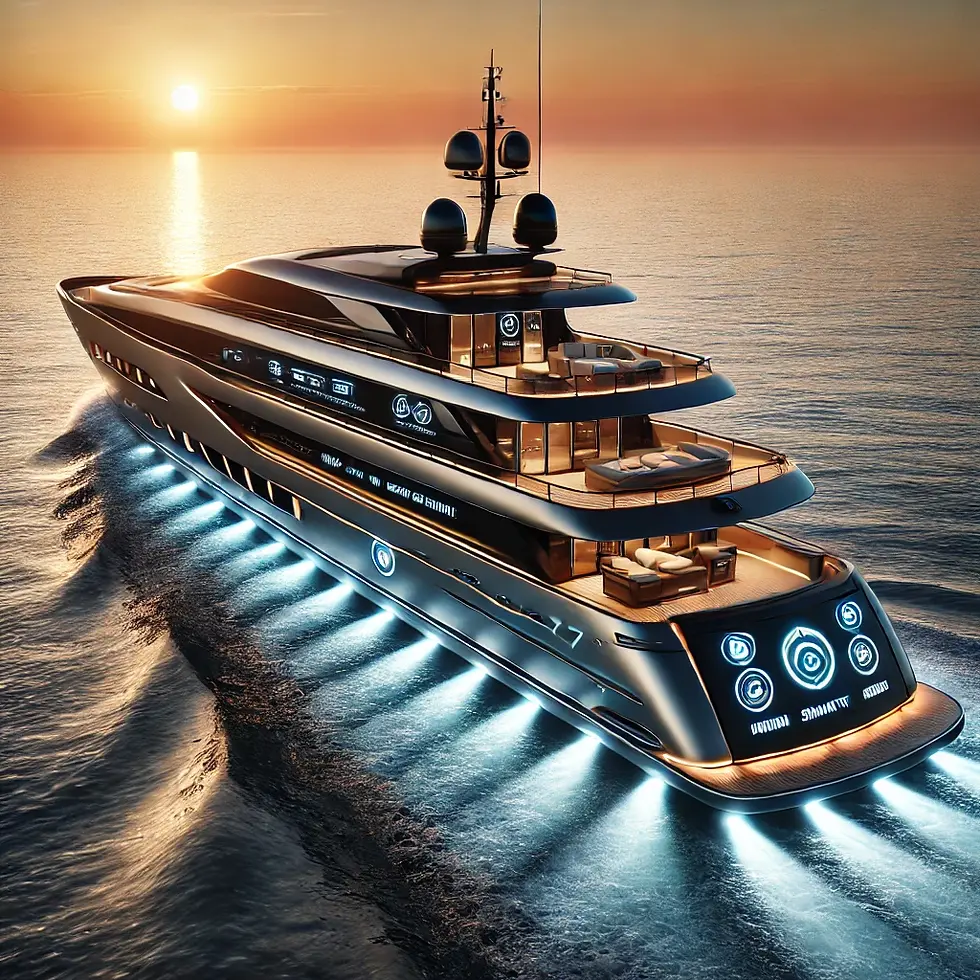 DALL·E 2025-03-15 03.59.07 - A luxurious smart yacht sailing on the ocean at sunset. The y