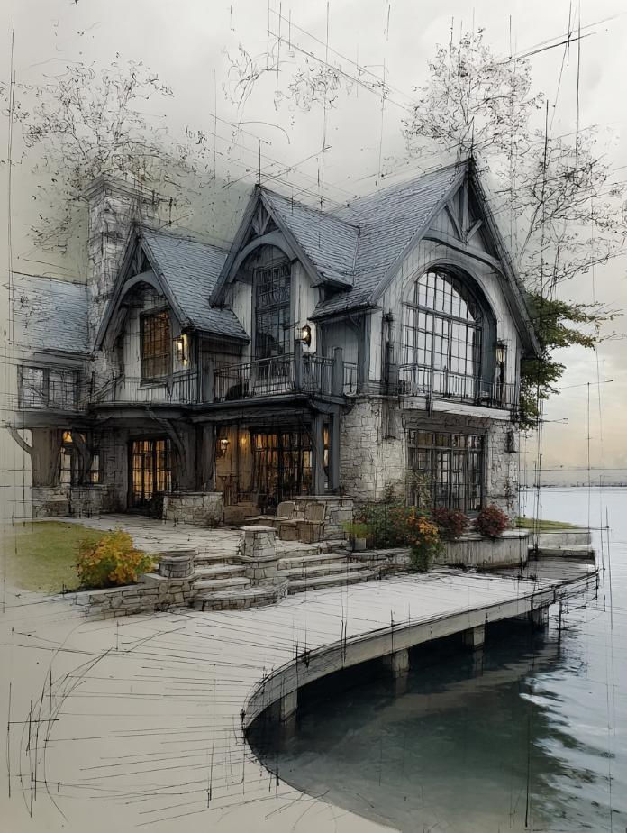 Serene Lakeside Chateau Print