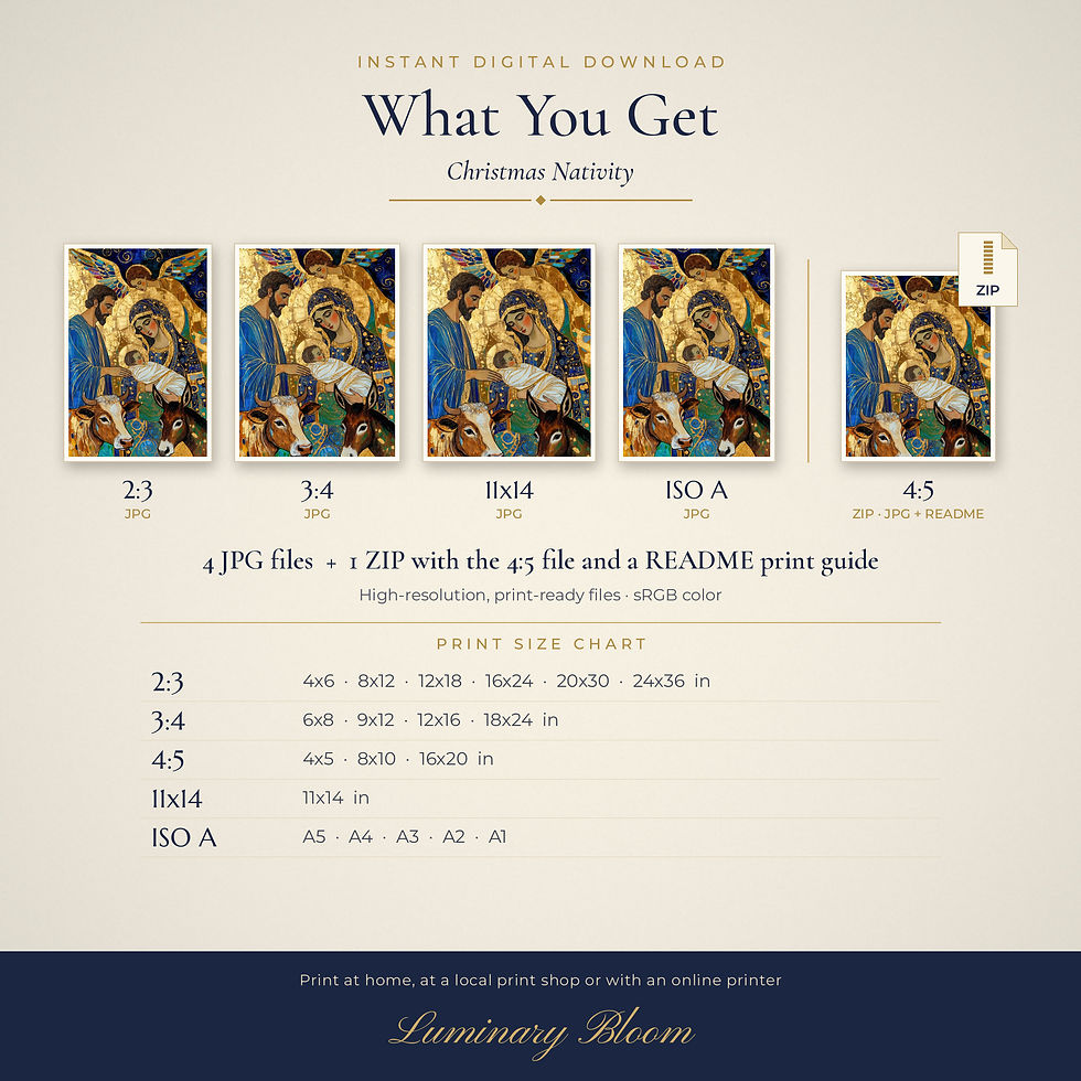 Miniatura: Christmas Nativity Printable Wall Art, Gold Leaf Holy Family