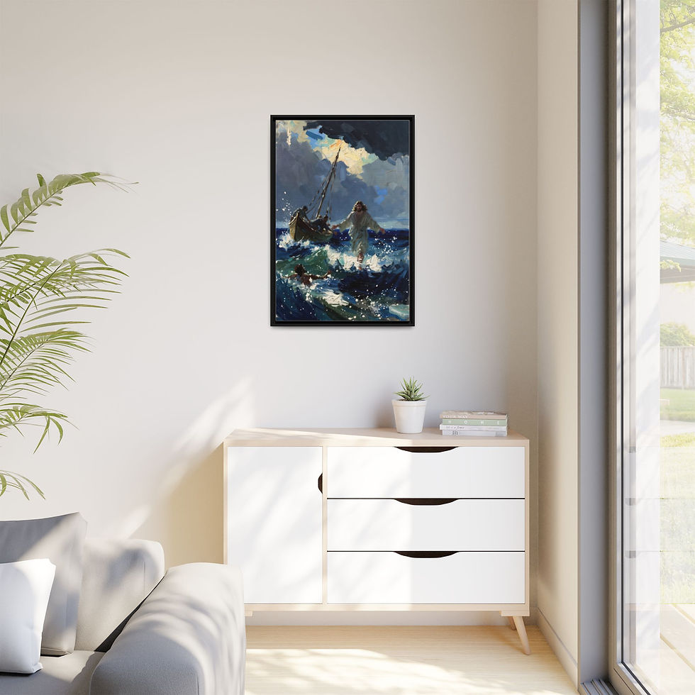 Miniatura: Framed Matte Canvas Print - Jesus Walking on Water Religious Wall Art