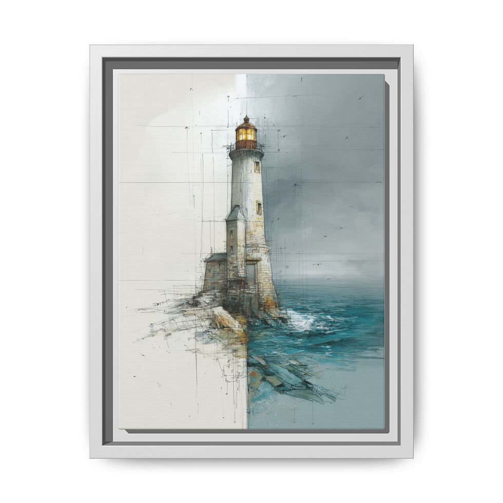 Miniatura: Framed Matte Canvas Lighthouse Art Print - Coastal Seascape Wall Decor