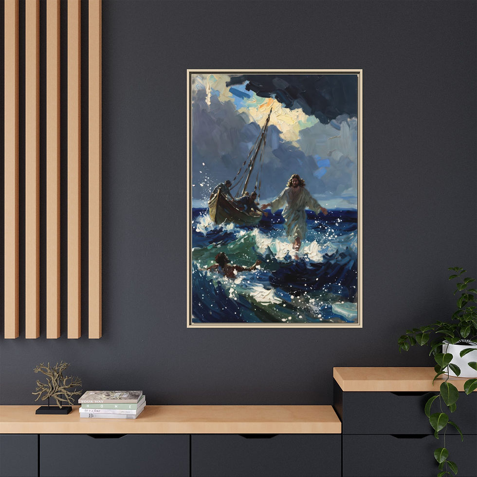 Miniatura: Framed Matte Canvas Print - Jesus Walking on Water Religious Wall Art