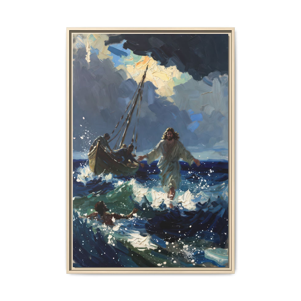 Miniatura: Framed Matte Canvas Print - Jesus Walking on Water Religious Wall Art