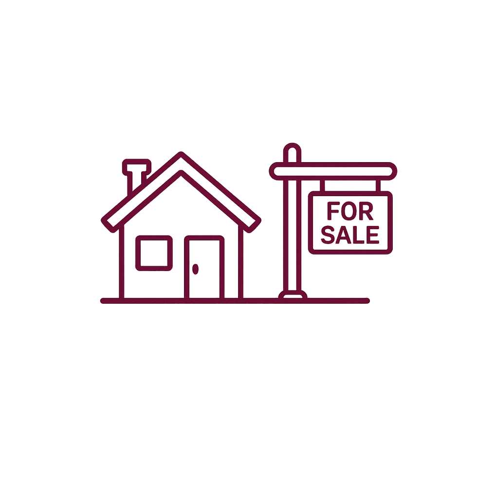 transparent icon of house for sale burgundy color outline .png