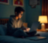 "Teen sitting in the dark with books, focused on studying under dim light, symbolizing determination amidst challenging conditions."