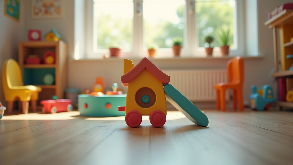 Eye-level view of a colorful children's playroom filled with educational toys