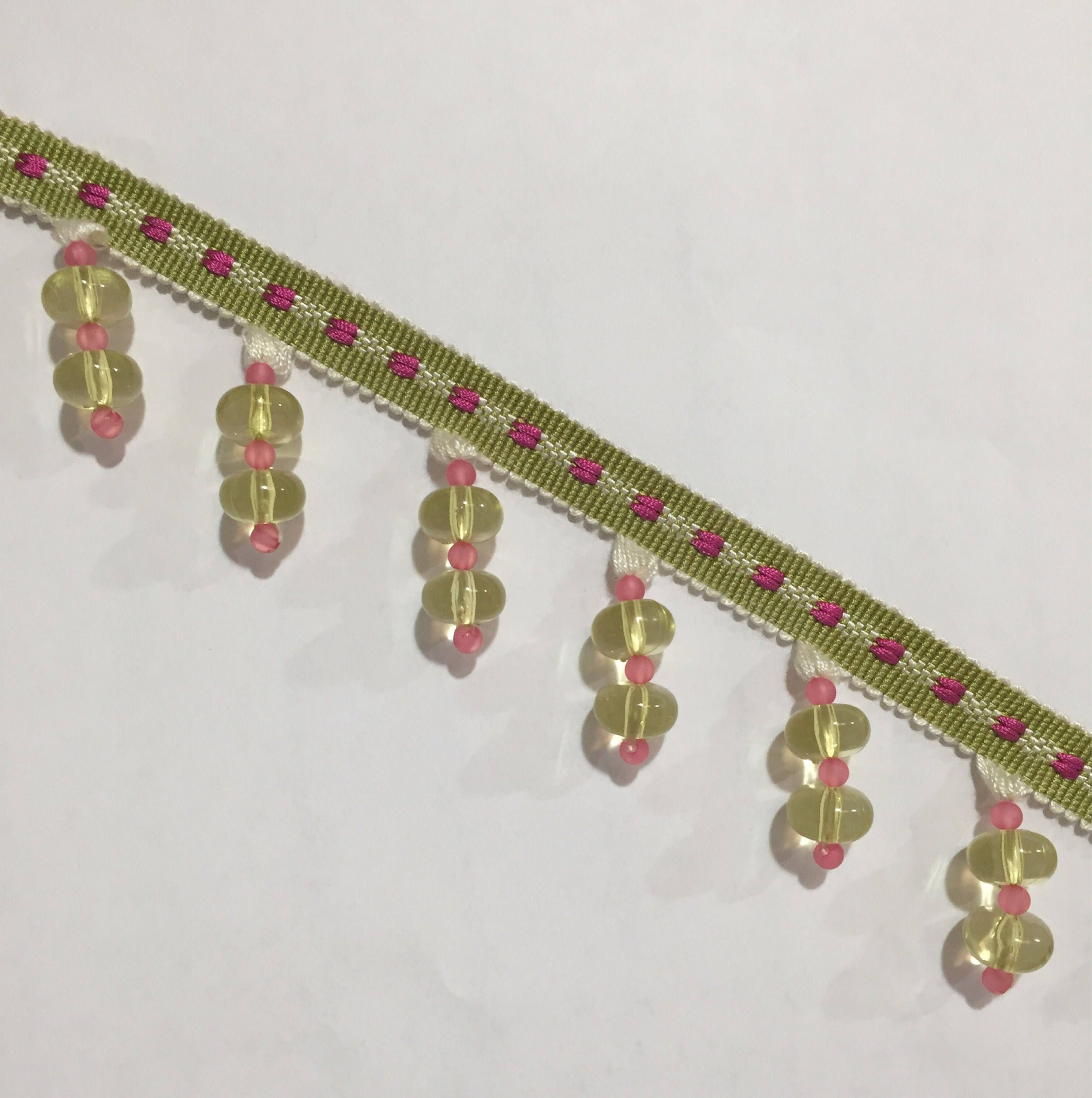 Pink and Green - Glass Beaded Trim