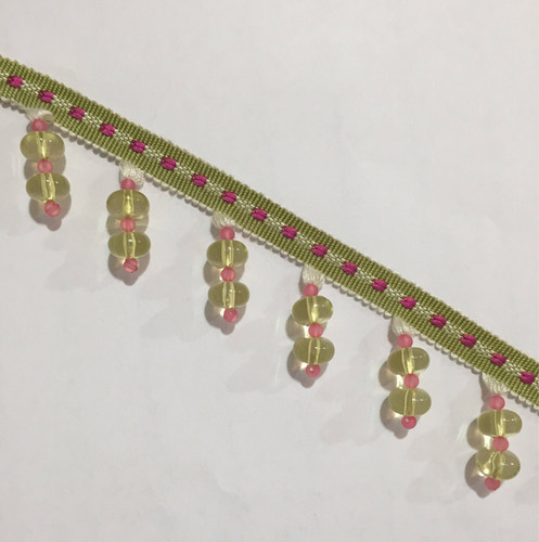 Pink And Green Glass Beaded Trim Shopmyfabrics