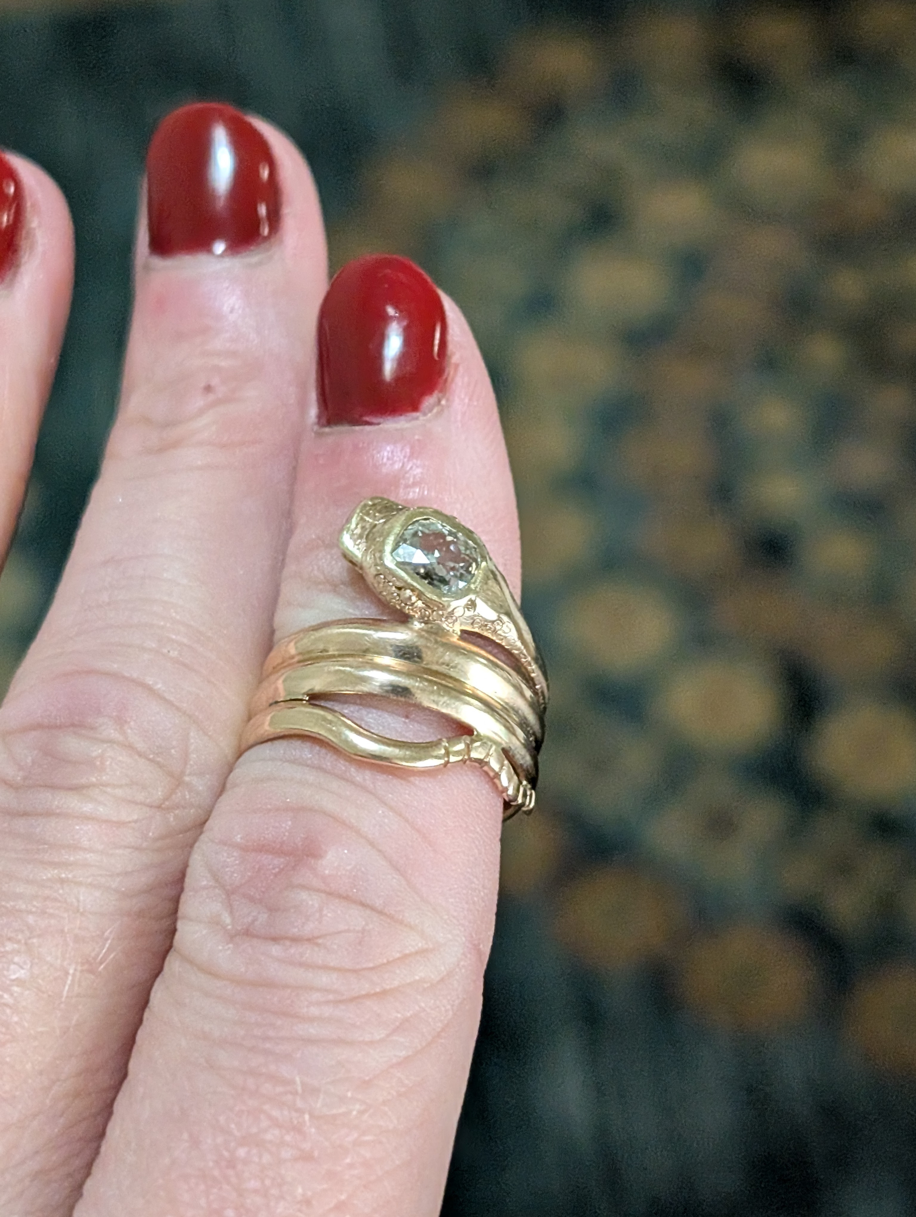 Old Mine Cut Diamond Snake Ring