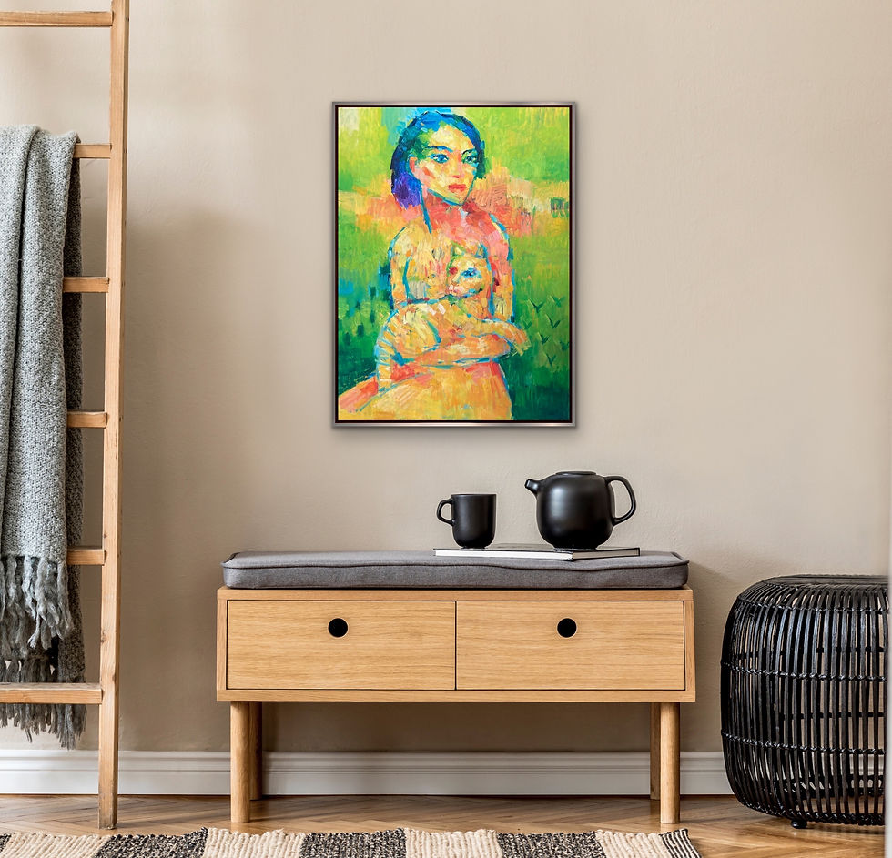 Miniaturbild: Ölmalerei "Frau mit Katze", 60x80cm, Berlin 2010