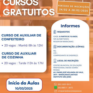 INSCRIÇÕES ABERTAS PARA CURSOS GRATUITOS!