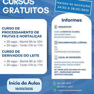 INSCRIÇÕES ABERTAS PARA CURSOS GRATUITOS!