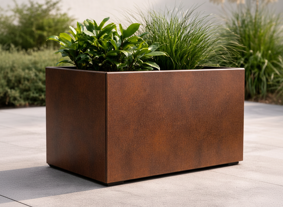 Custom metal planter with green plants in Toronto