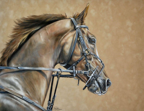 Equine art created in bold, color splashes or high level realism in the detailed depiction of tack, bits, and bridles, The pet portrait artist's passion for horse art shines through in every piece. Equine are commissions available. South Carolina Based artist for hire. Hand painted animal art.