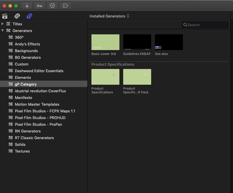 Snapshot for fcpx Installed Generators panel