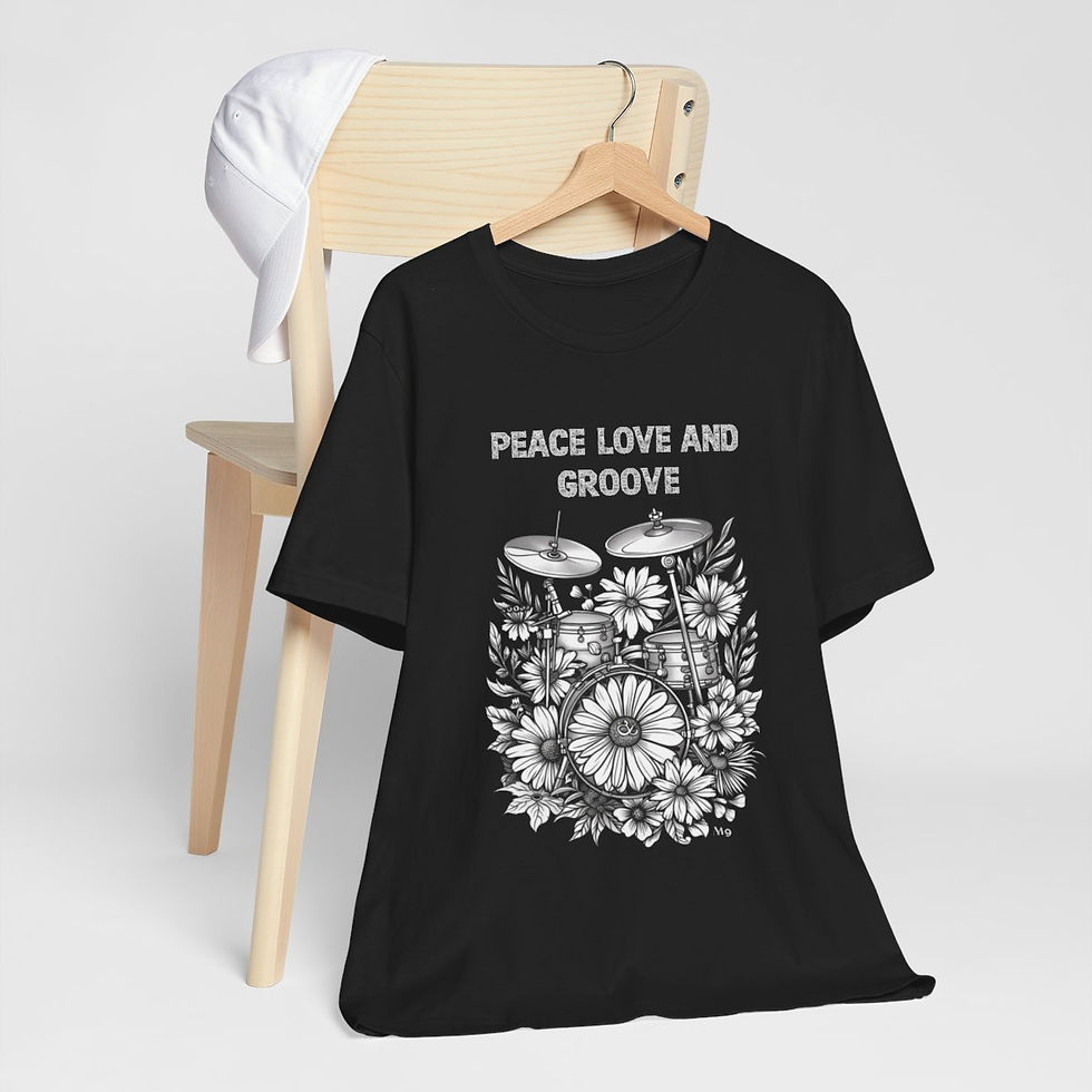 Miniature : T-Shirt "Peace, Love and Groove" pour Batteur, Batteuse, Drummer, DJ