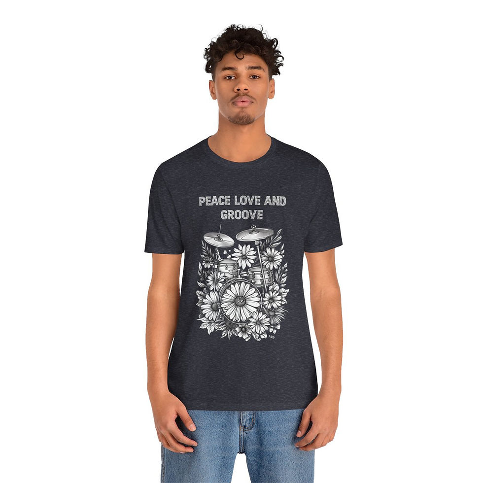 Miniature : T-Shirt "Peace, Love and Groove" pour Batteur, Batteuse, Drummer, DJ