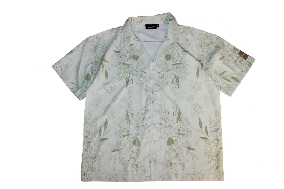 Thumbnail: Peony Flower Honeydew Pattern Short Sleeved Relaxed Fit Shirt
