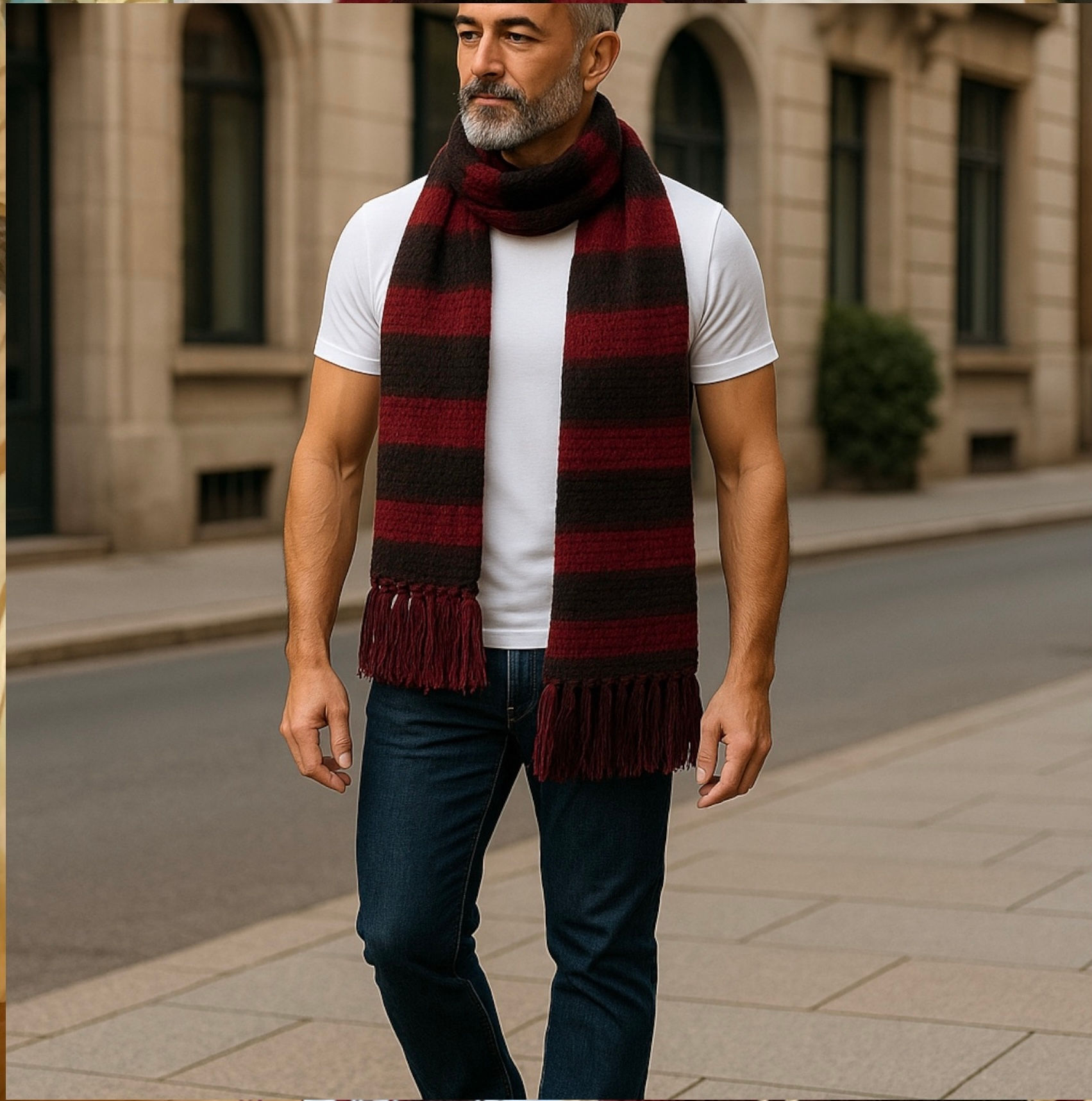 Extra Large Cranberry and Black Winter Crocheted Scarf - 17 inches Wide 82 Long