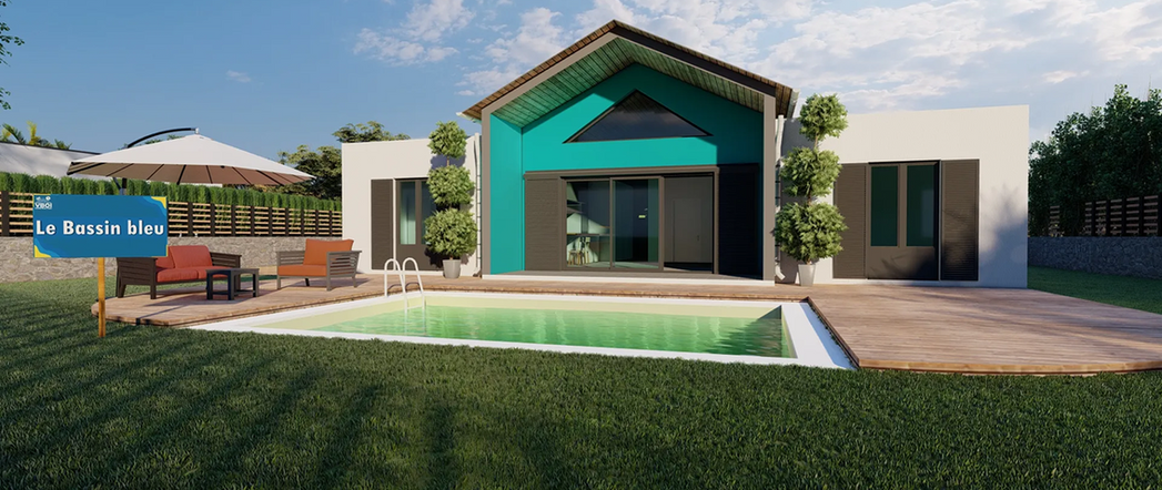 Construction maison Villa Le Bassin Bleu vue de face avec piscine à La Réunion