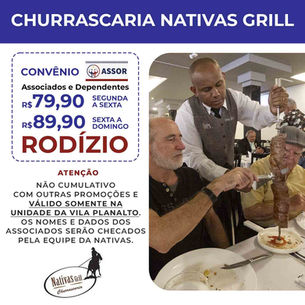 Associado ASSOR tem benefícios na Churrascaria Nativas Grill Esplanada