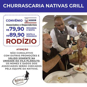 Associado ASSOR tem benefícios na Churrascaria Nativas Grill Esplanada