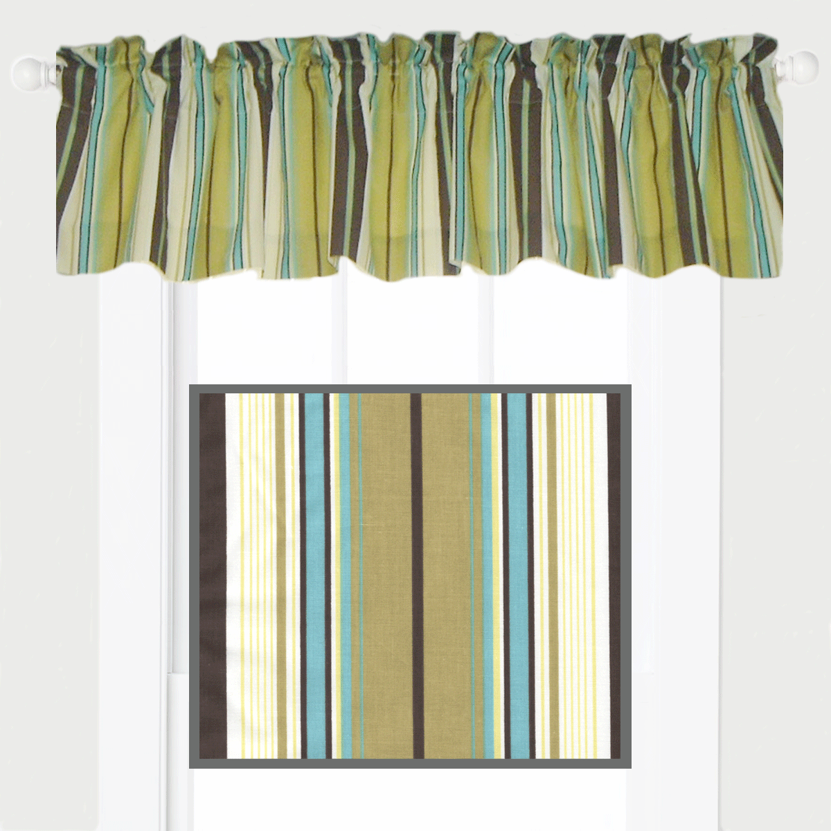 Brown Blue Stripe Valance Or Curtain Panels Coastal Linen Outlet