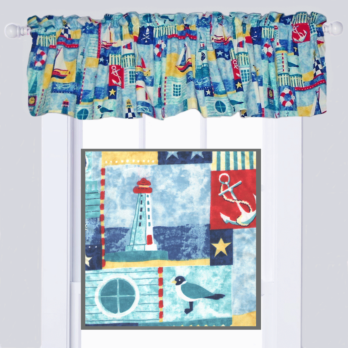 Nautical Times Valance Or Curtain Panels Coastal Linen Outlet