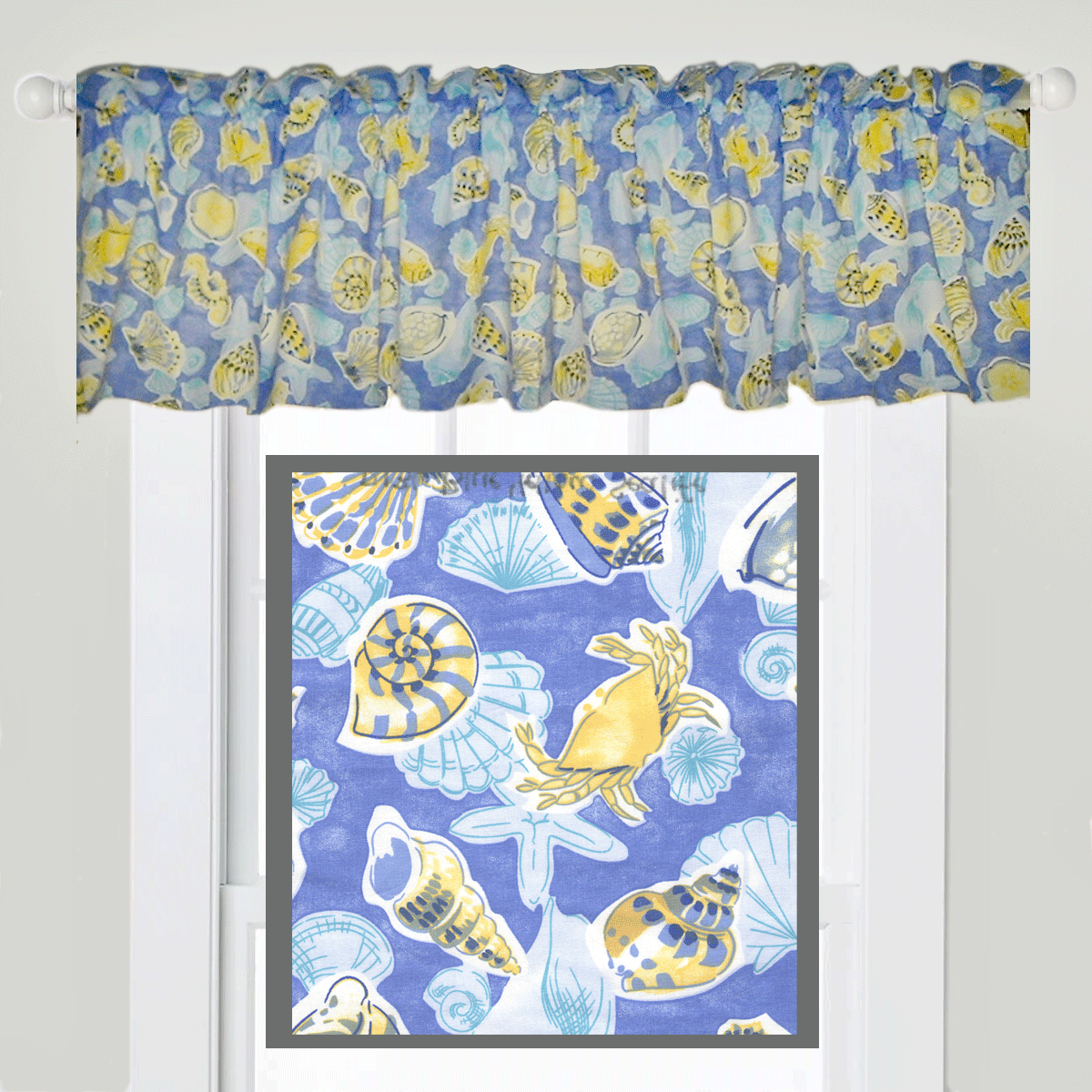 Blue Yellow Sealife Valance Or Curtain Panels