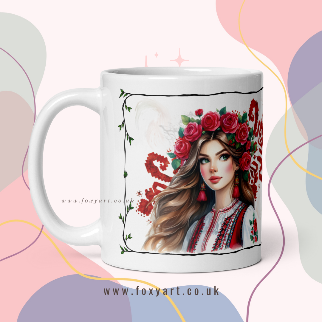 Personalised Folk Glossy Mug, Girl