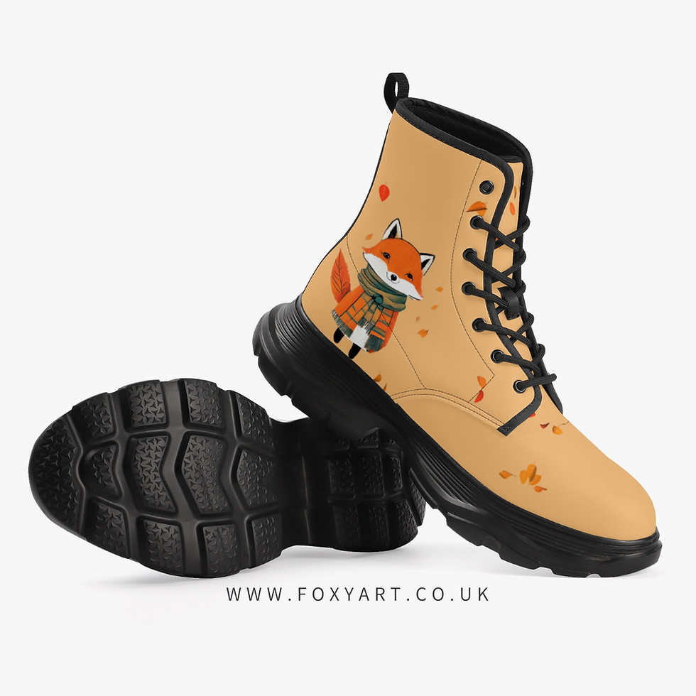 Миниатюра: Autumn Fox Plaid Scarf Leather Chunky Combat Boots