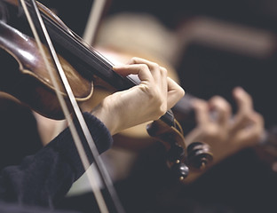 La main de la jeune fille sur les cordes