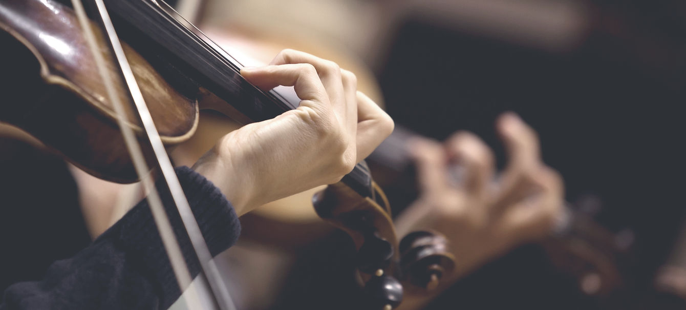 The girl's hand on the strings of a violin
