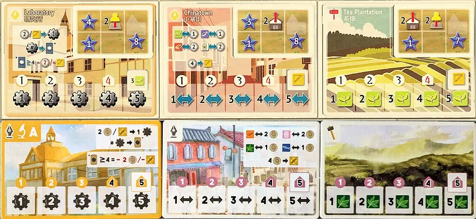 Zestawienie "starych" (u góry) i "nowych" (u dołu) kafli; czytelność obu maleje wraz z ich rosnącą liczbą przy stole (maksymalnie 18 dla czterech graczy)