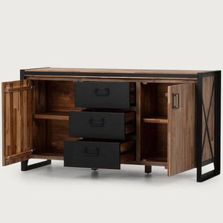Industrial style buffet with doors open