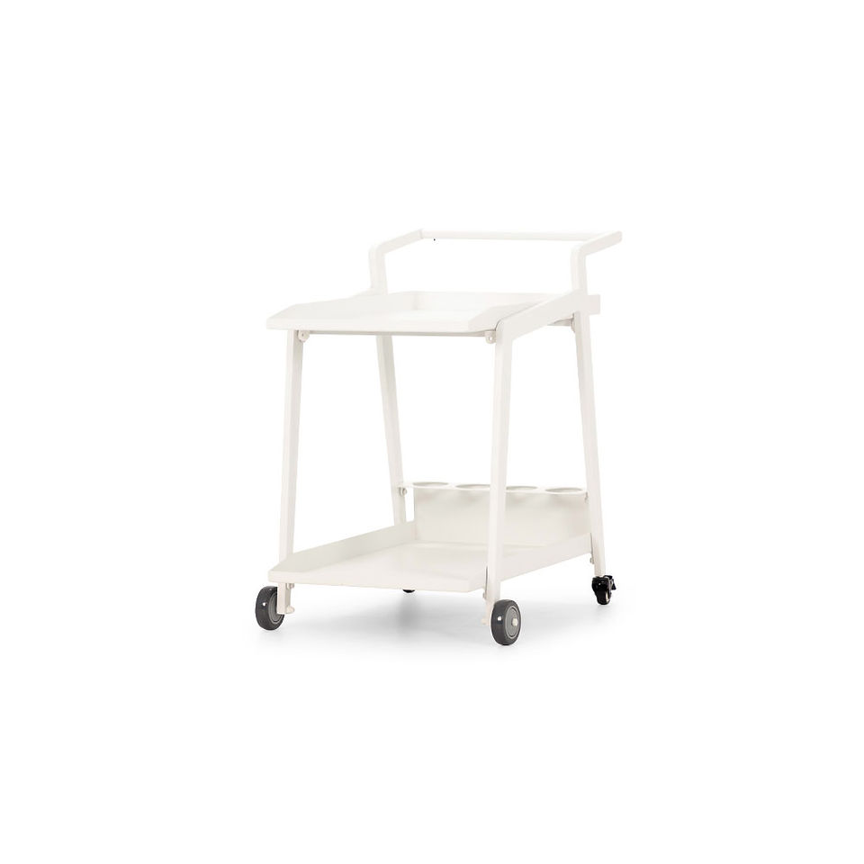 White outdoor bar cart/ drinks trolley made from aluminium