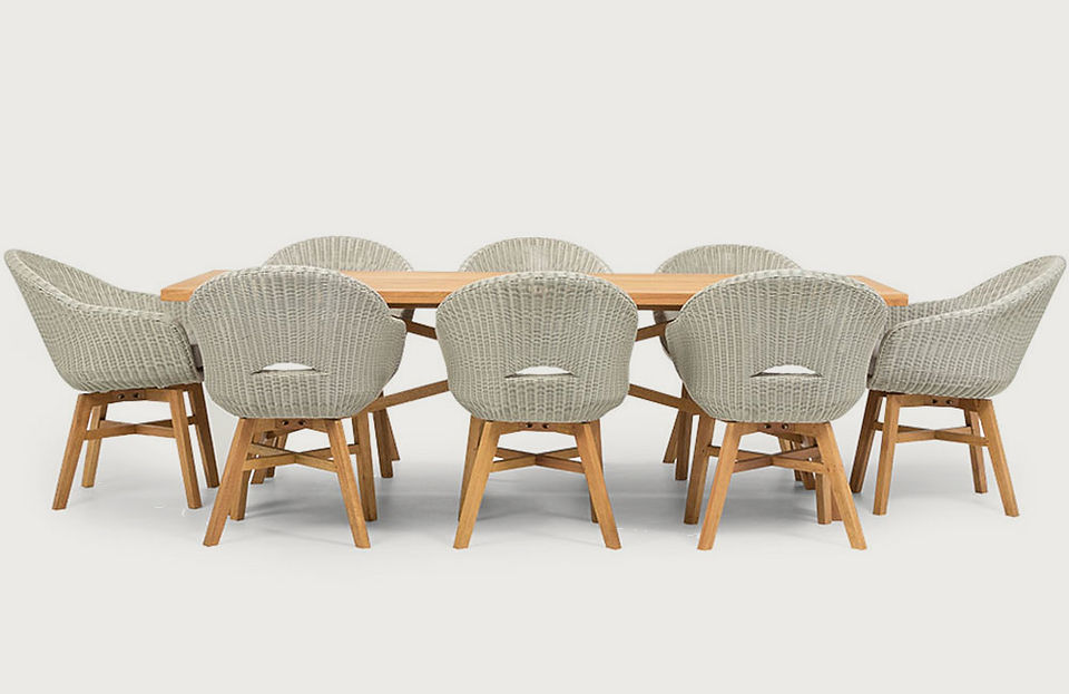 9 piece outdoor dining set made from karri gum timber & resin