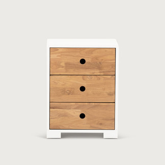 rubberwood 3 drawer bedside table 