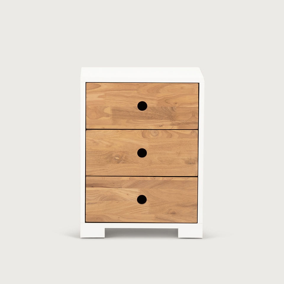 rubberwood 3 drawer bedside table