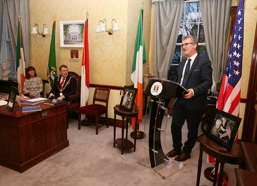 UCC Vice President, John O'Halloran speaking in the Lord Mayors Chambers at City Hall. Picture, Tony O'Connell Photography.