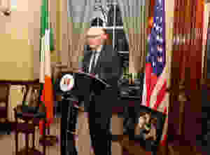 Michael O'Neill, relative of Tip O'Neill, and member of Mallow Development Partnership speaking in the Lord Mayors Chambers at City Hall. Picture, Tony O'Connell Photography.