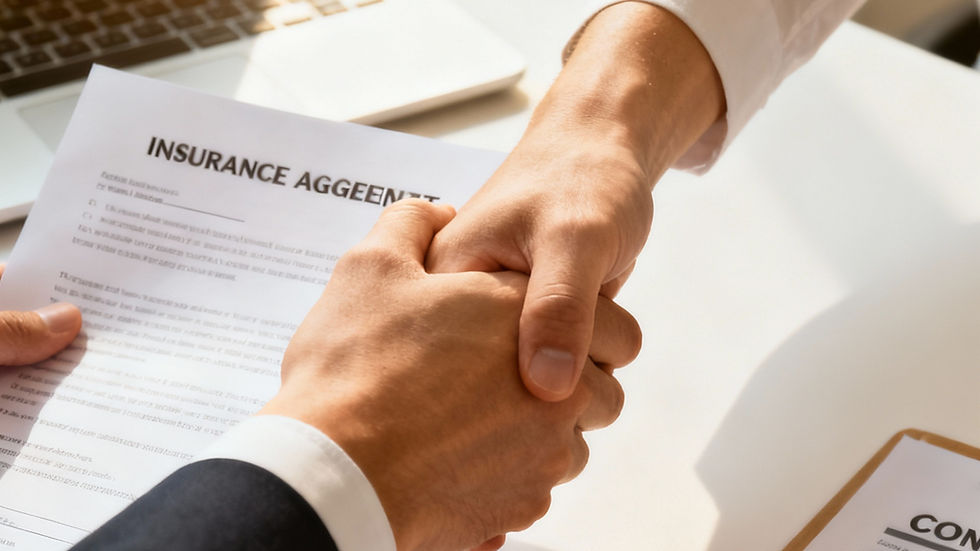 Hands shaking over insurance agreement with laptop and contact form - trusted partnership and insurance policy enrollment with Insurafina Edmonton licensed insurance agent
